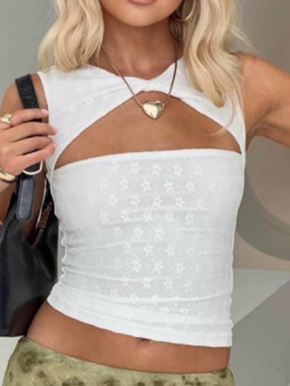 Princess Polly White Cutout Floral Tank Top